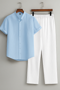 Premium Sky Blue shirt & White track Pent Co-ords set For Man -Lafabrila