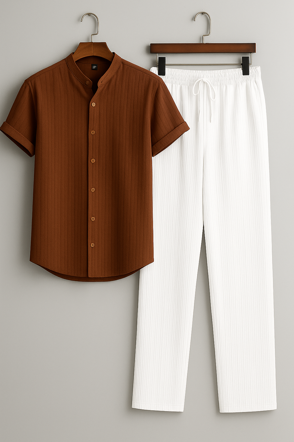 Premium Brown Shirt & White Track Pant Premium Cotton Co-Ord Set For Men